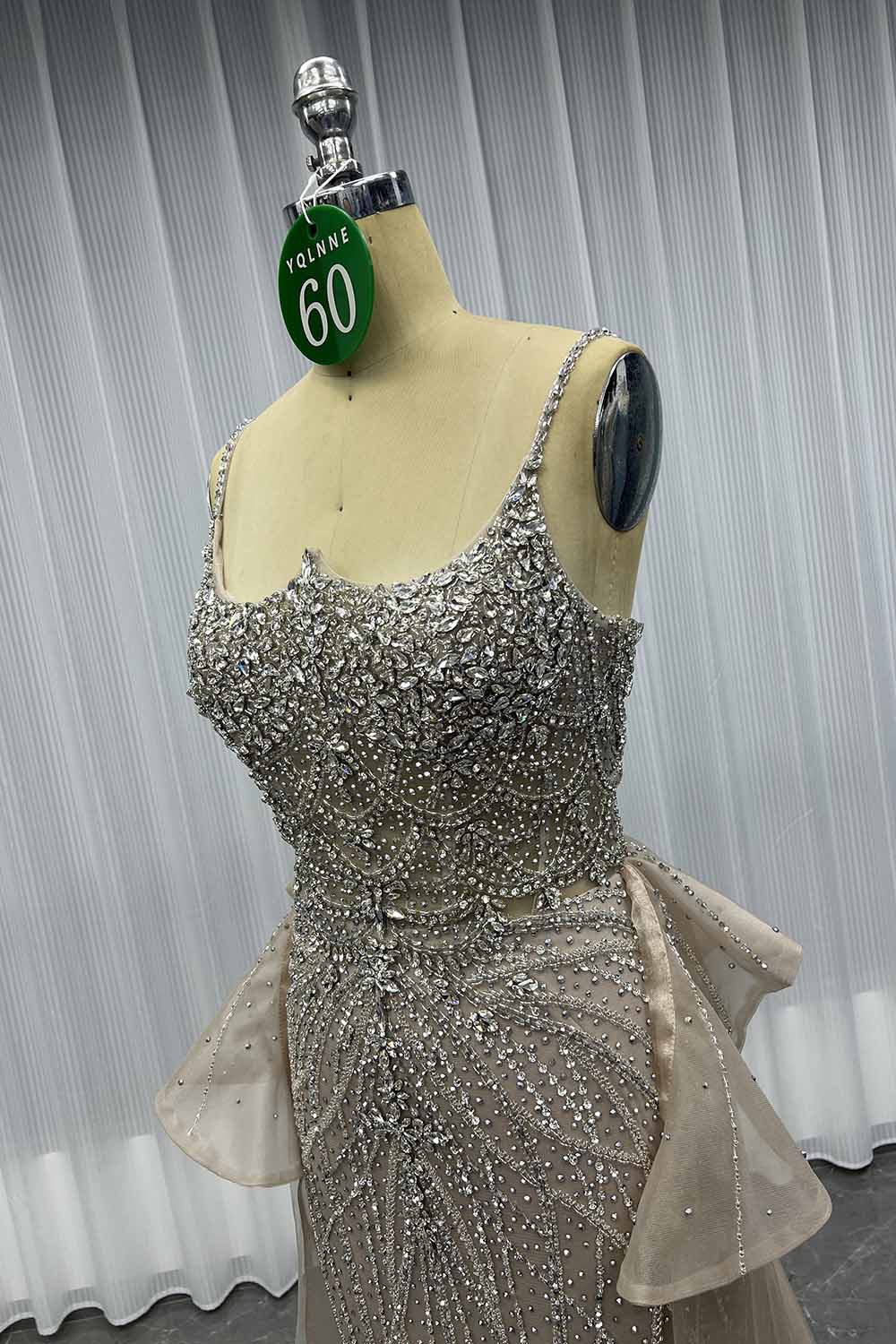 YQLNNE 060 Nude Diamonds Evening Dress Straps Beaded Long Mermaid Formal Party Gown