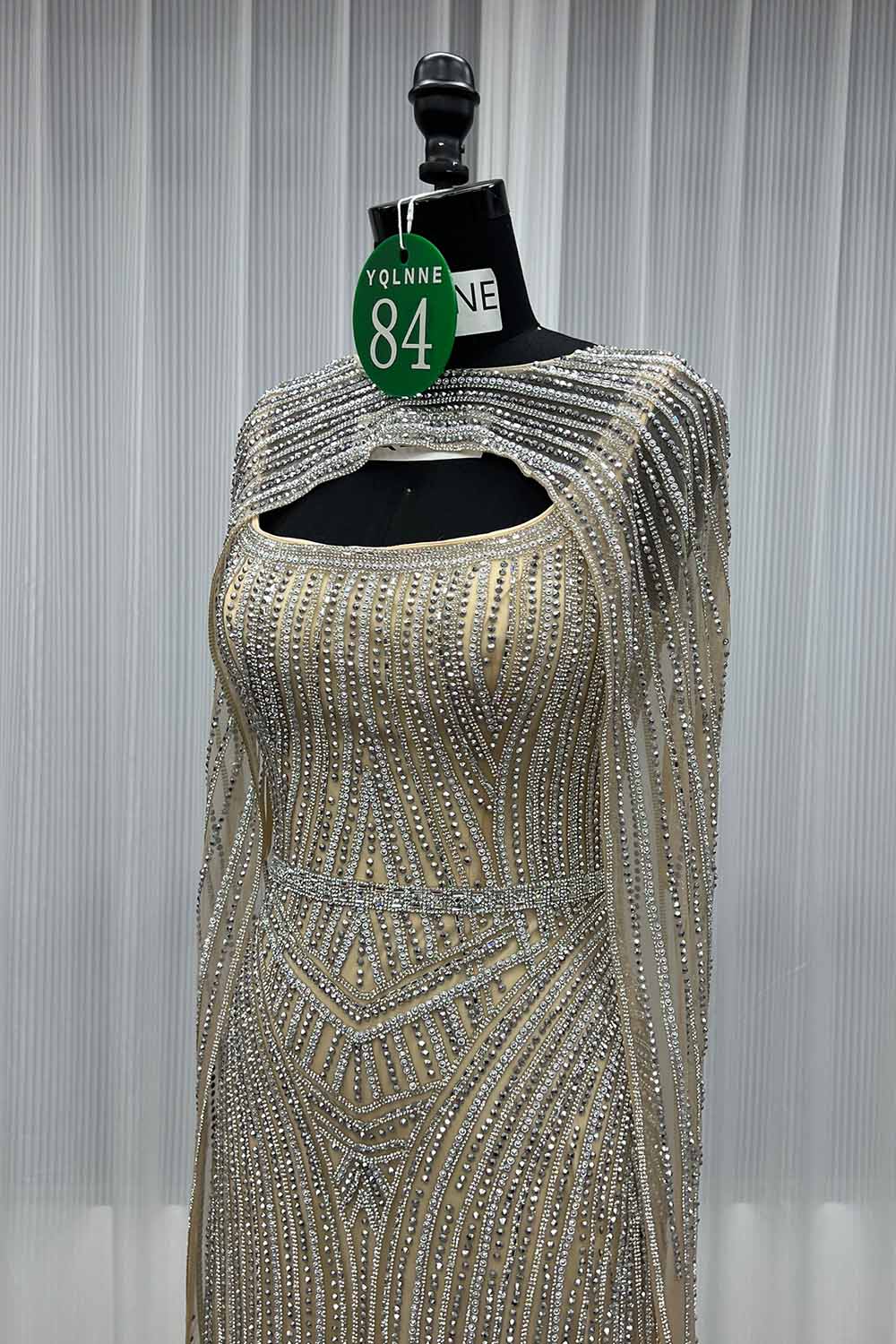 YQLNNE 084 Nude Crystals Evening Dress Long Women Party Gown