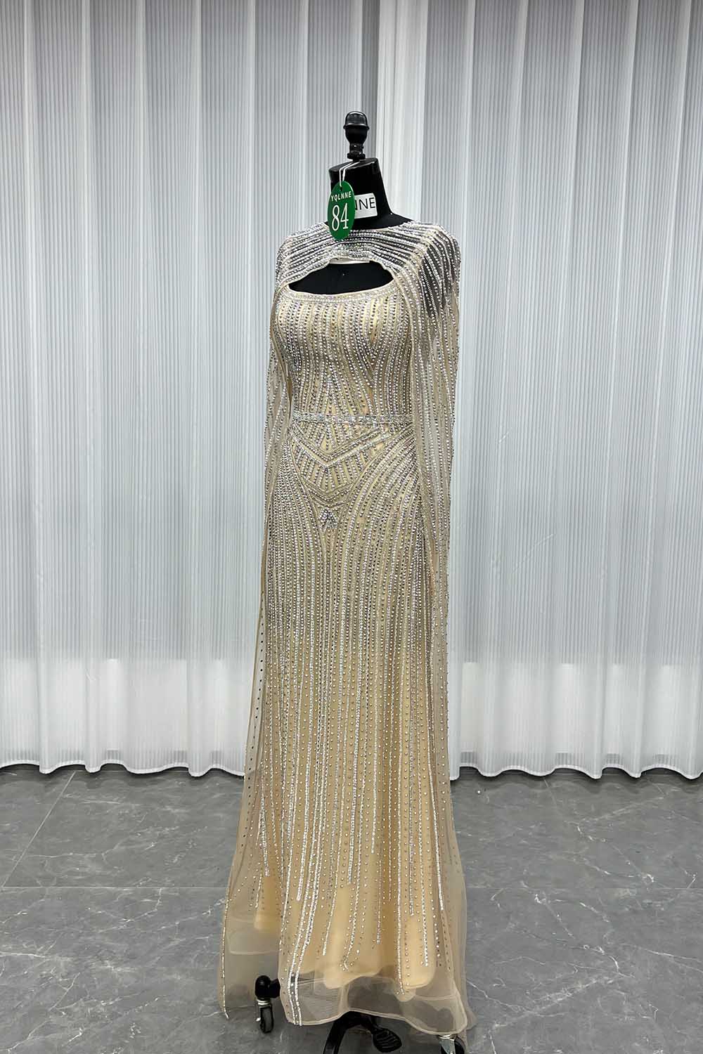 YQLNNE 084 Nude Crystals Evening Dress Long Women Party Gown