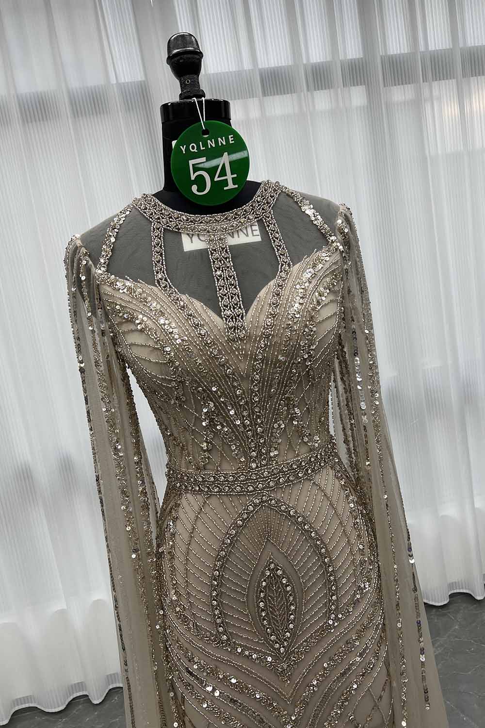 YQLNNE 054 Nude Long Evening Dress Crystals Beaded Formal Gowns