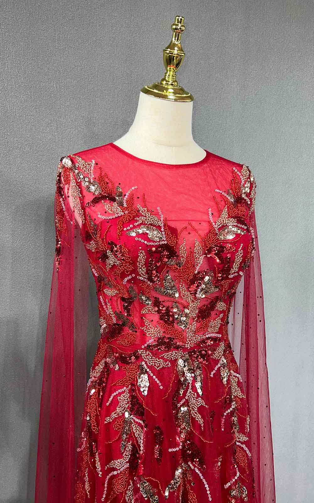 YQLNNE 069 Gold Crystals Beaded Evening Party Gown Handmade
