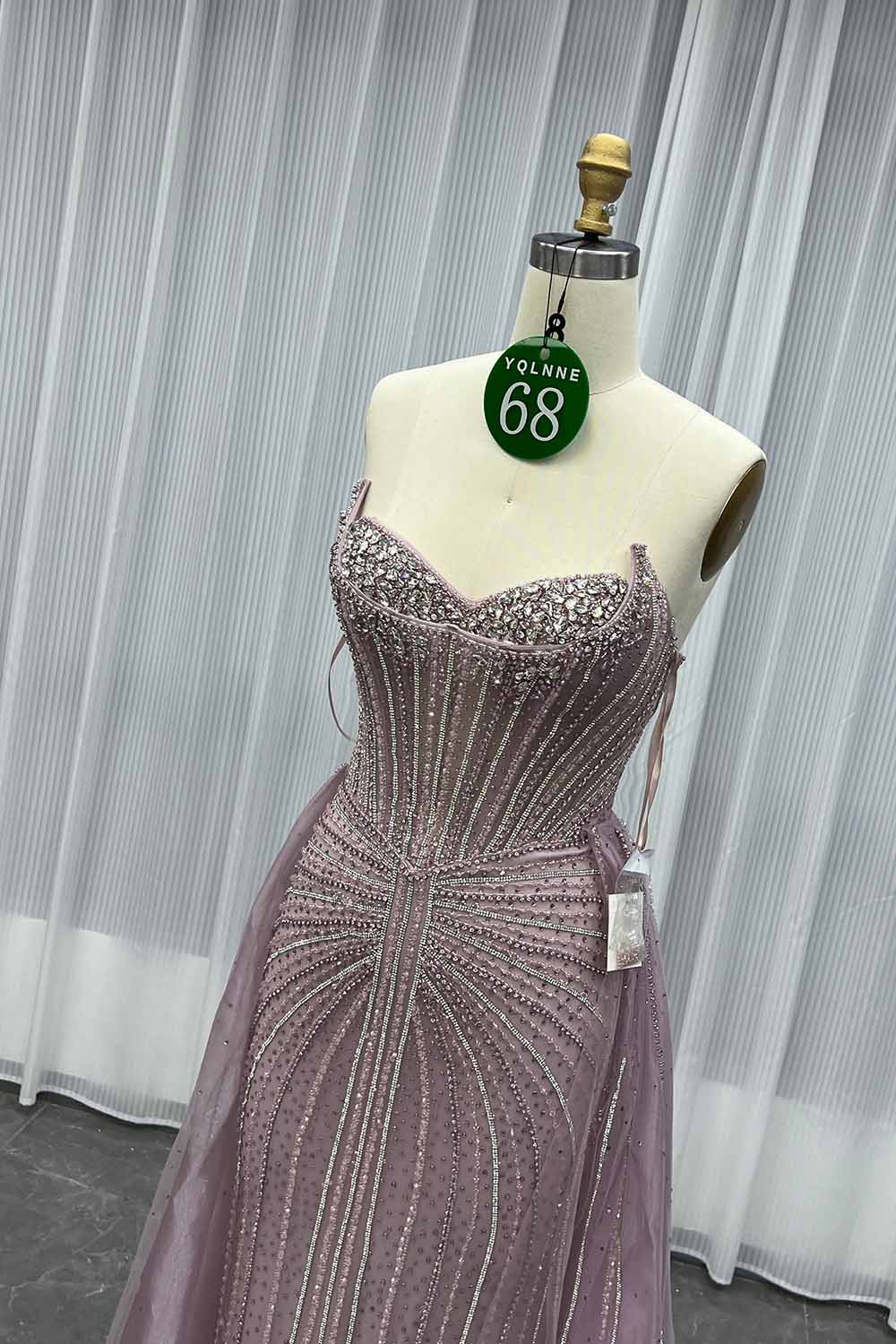 YQLNNE 068 Pink Crystals Beaded Evening Gown Long Mermaid Party Dress