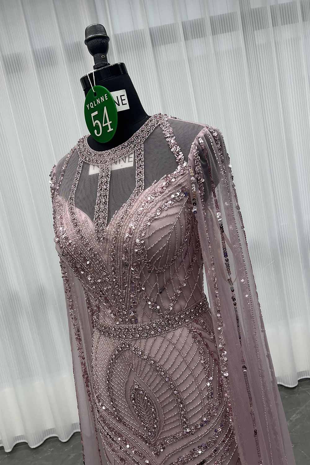 YQLNNE 054 Modest Muslim Purple Evening Dress Formal Women Gowns