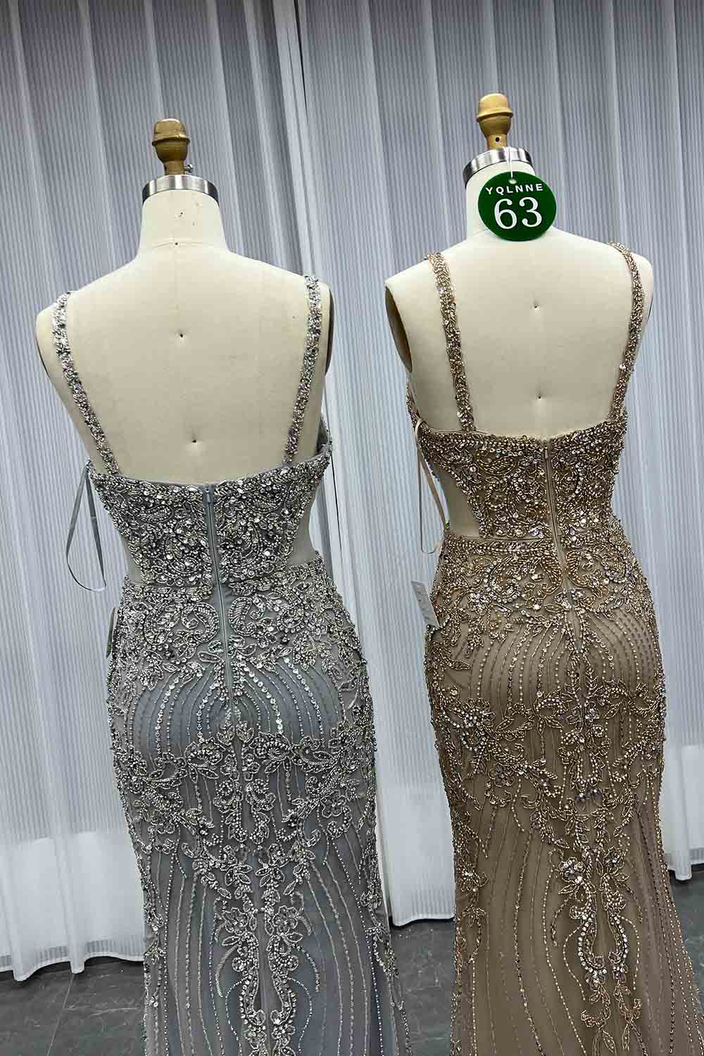 YQLNNE 063 Nude Rhinestones Evening Dress Mermaid Pageant Gown