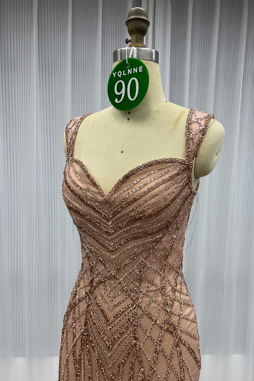 YQLNNE 090 Rose Gold Crystals Prom Dress Mermaid