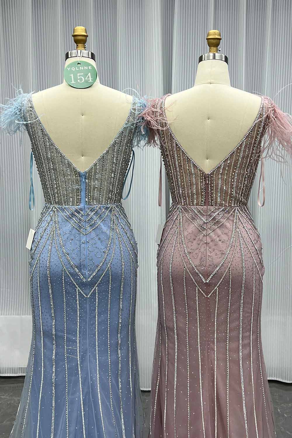 YQLNNE 0154 Sky Blue Rhinestones Long Prom Dresses Mermaid