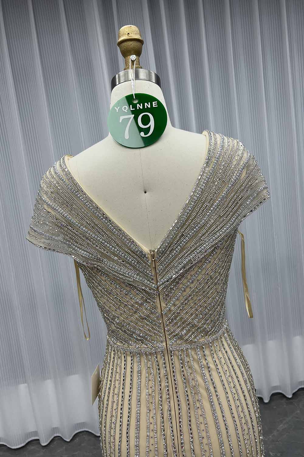 YQLNNE 079 Champagne Crystals Evening Dress Long Formal Gown For Mother of Bride