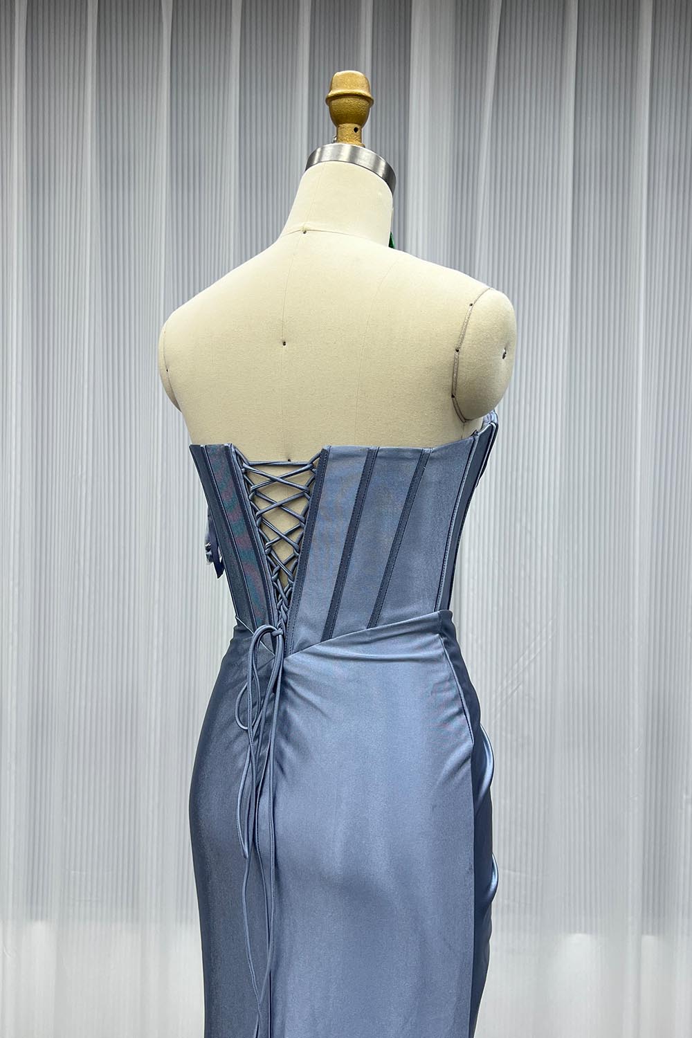 YQLNNE 095 Dusty Blue Strapless Satin Long Prom Dress Mermaid