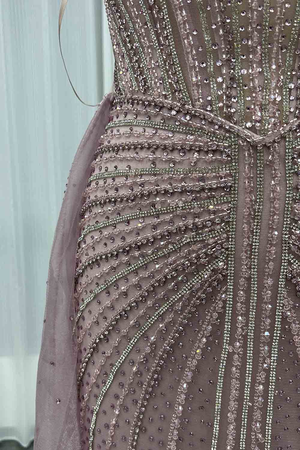 YQLNNE 068 Pink Crystals Beaded Evening Gown Long Mermaid Party Dress