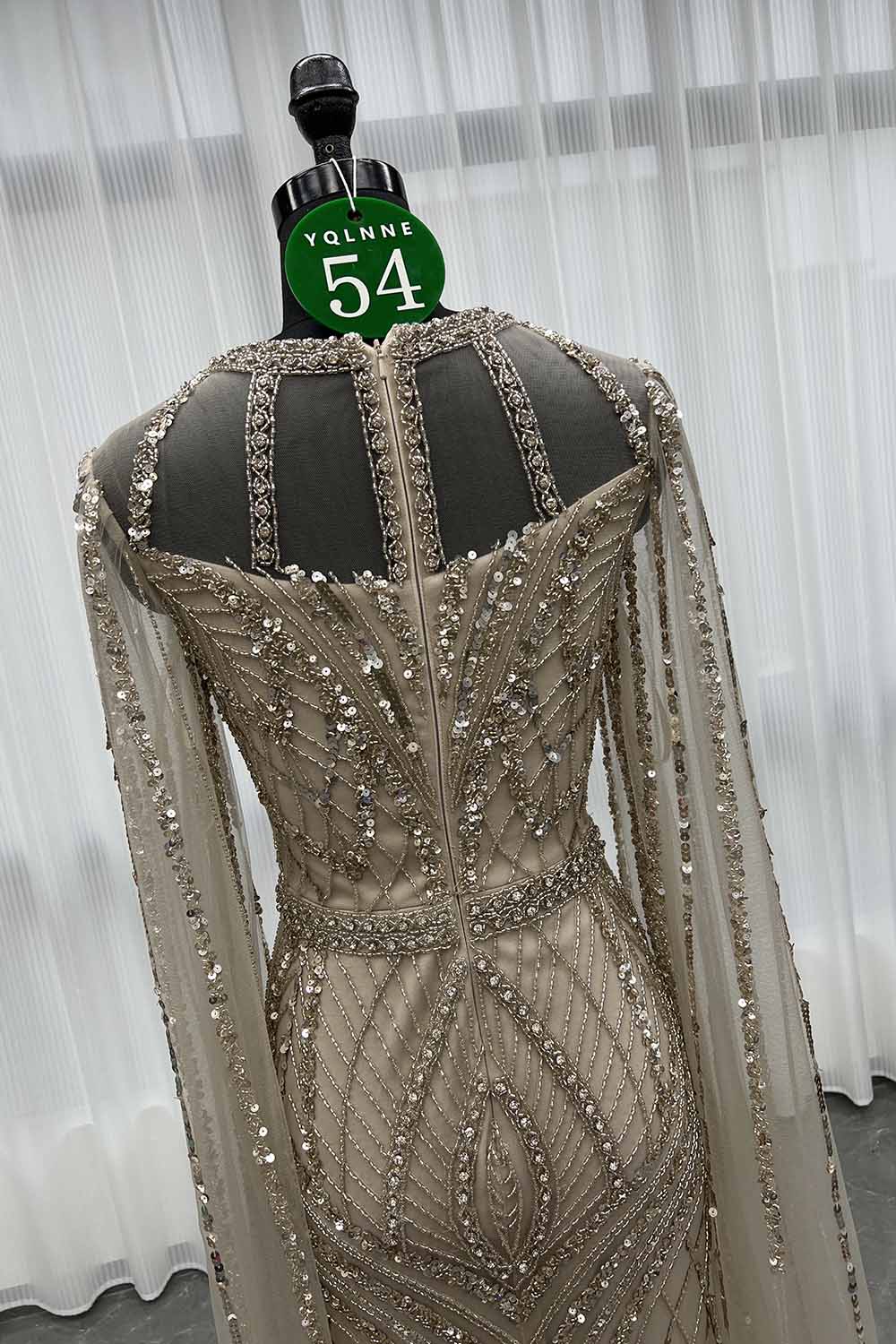 YQLNNE 054 Nude Long Evening Dress Crystals Beaded Formal Gowns