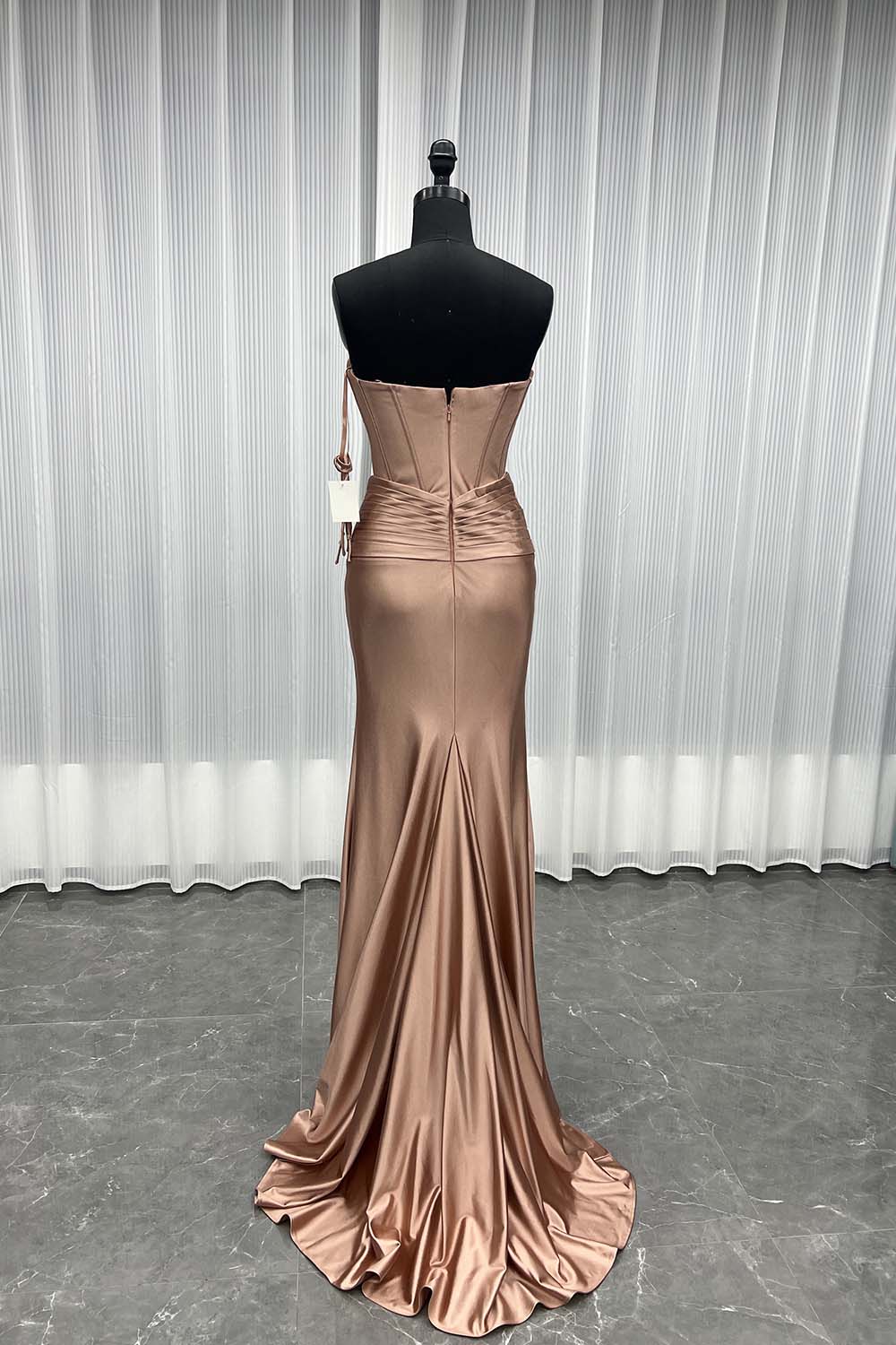 YQLNNE 097 Green Satin Long Slit Prom Dress Mermaid Party Gown