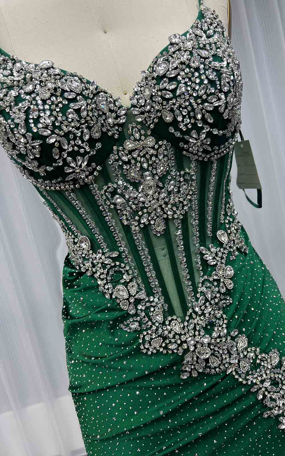 YQLNNE 0160 Dark Green Crystals Beaded Long Prom Dress Lace-up