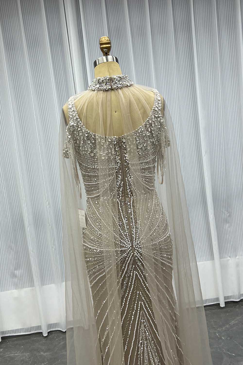 YQLNNE Mocha Crystals Evening Dress Mermaid With Necklace