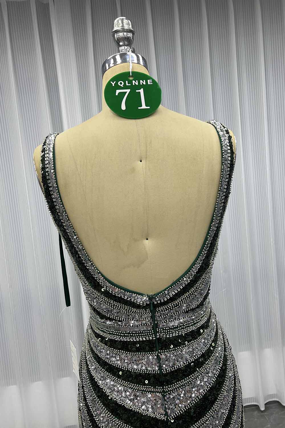 YQLNNE 071 Gold Sequined Long Prom Dresses Mermaid Party Dress
