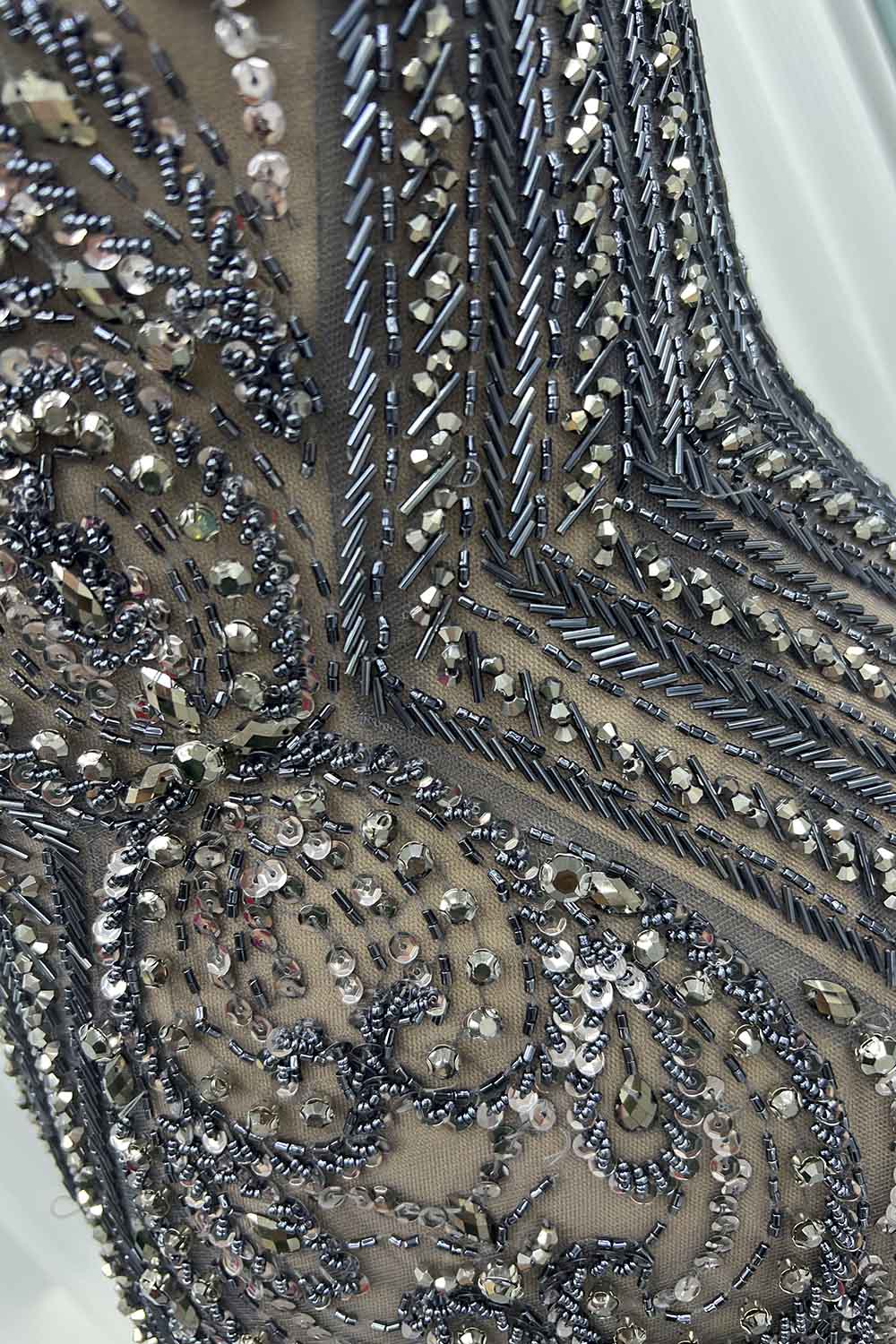 YQLNNE 034 Dark Gray Feathers Crystals Evening Dress Mermaid Pageant Gown