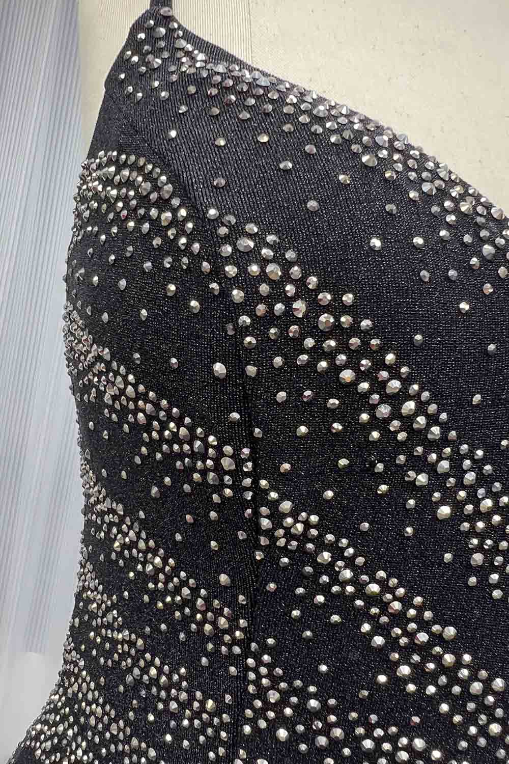 YQLNNE 0127 Black Short Mini Cocktail Dress Crystals Party Gown