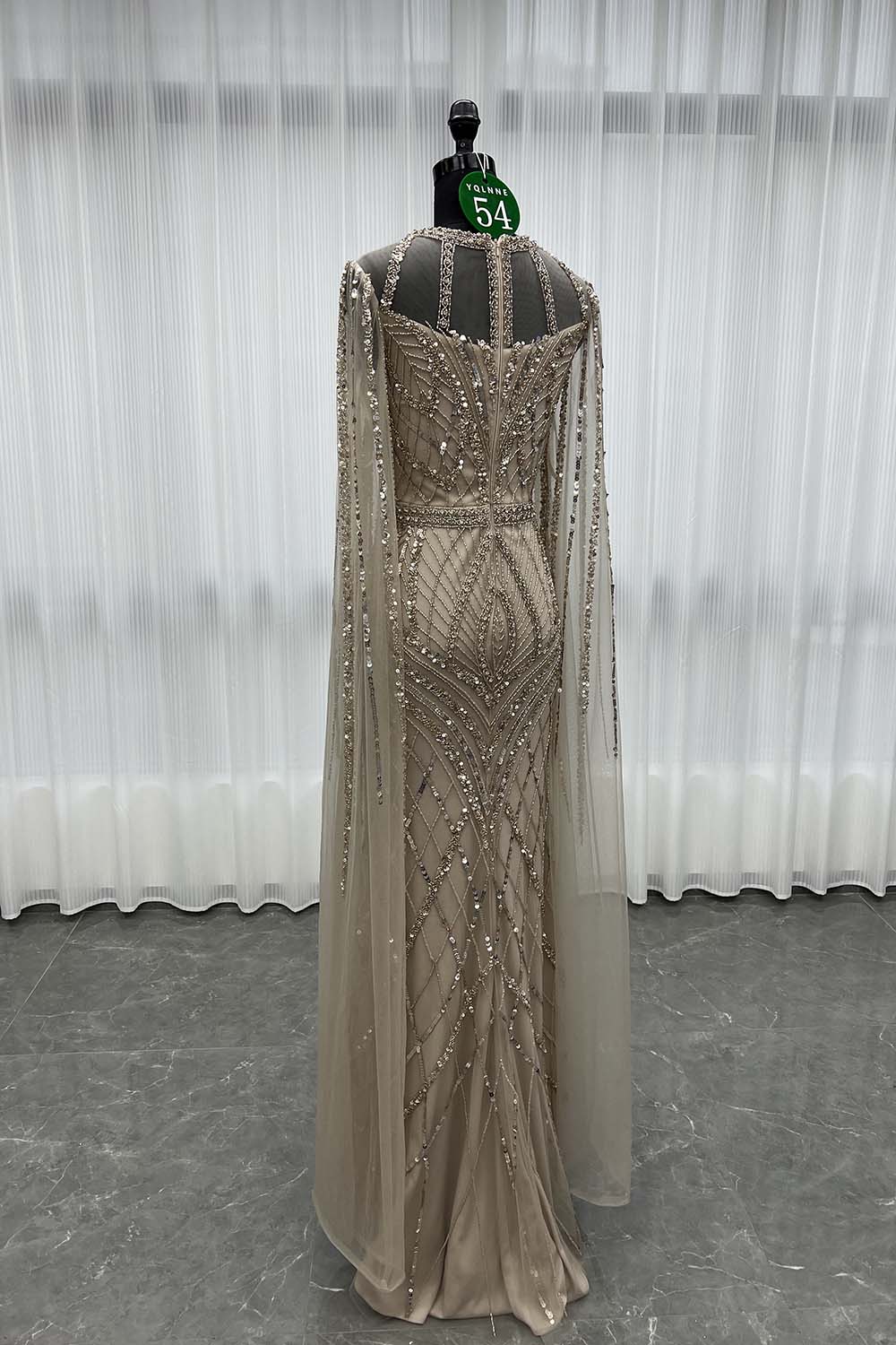 YQLNNE 054 Nude Long Evening Dress Crystals Beaded Formal Gowns