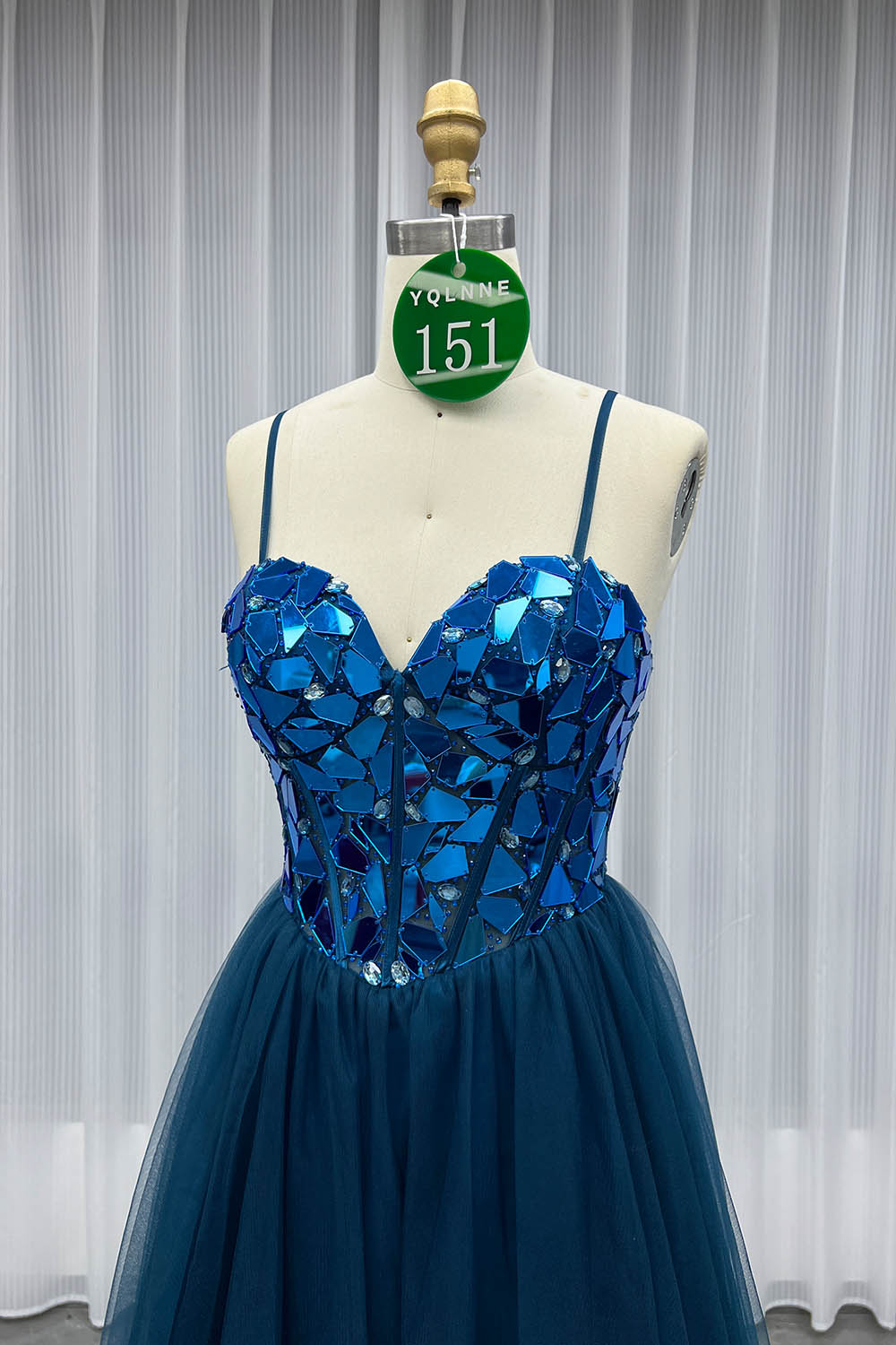 YQLNNE 0151 Blue Spaghetti Lens Long Prom Dress
