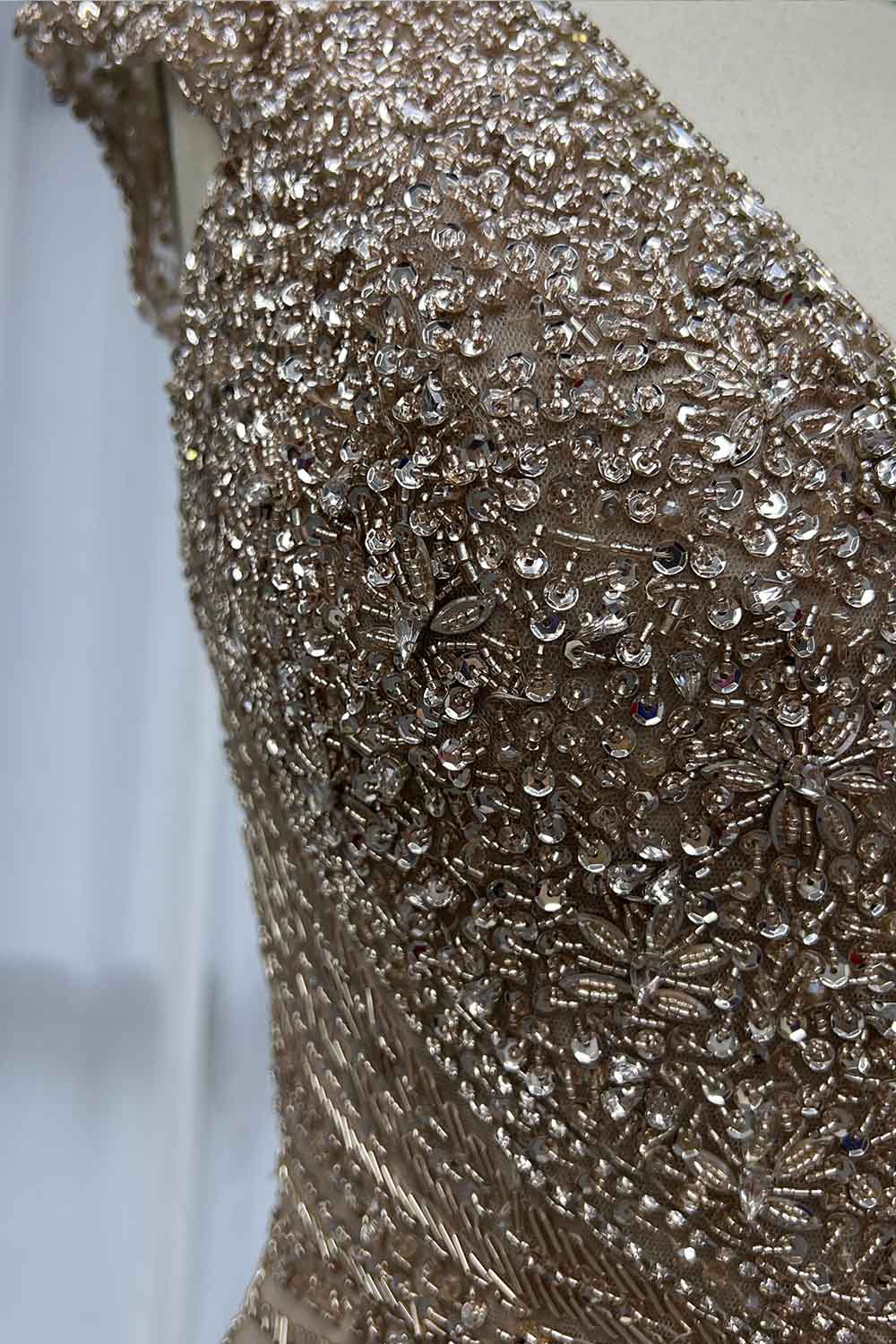 YQLNNE 028 Nude Handmade Crystals Beaded Evening Gown Pageant Dress