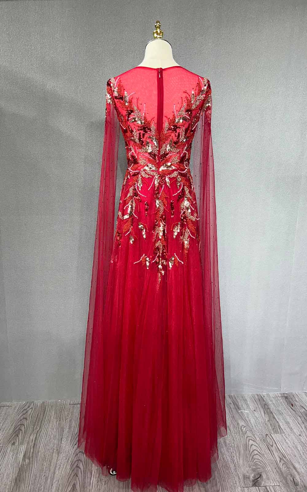 YQLNNE 069 Gold Crystals Beaded Evening Party Gown Handmade