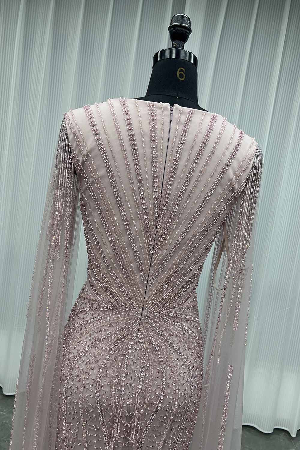 YQLNNE 061 Modest Pink Rhinestones Evening Dress With Shawl