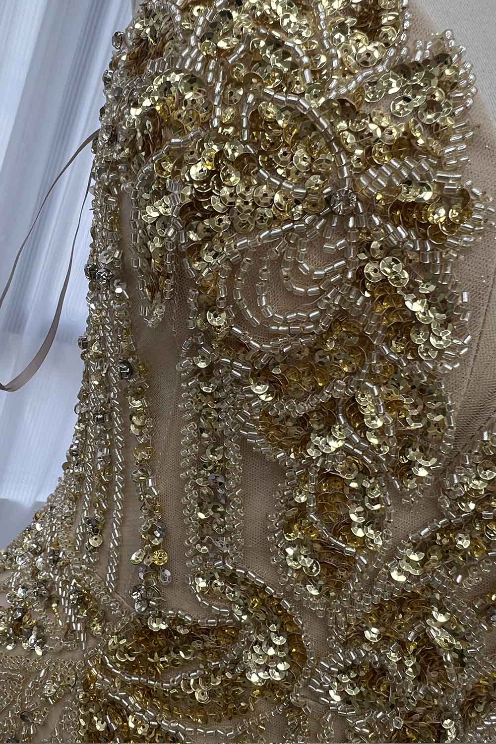 YQLNNE 032 Gold Long Evening Dress Mermaid Handmade Crystals Beaded