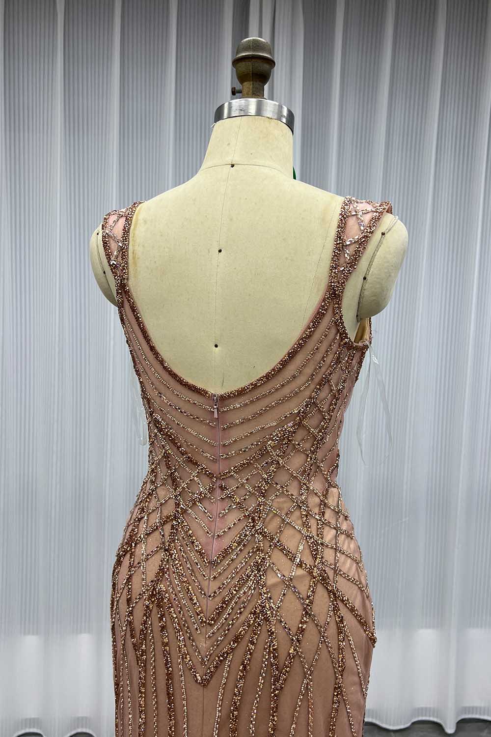 YQLNNE 090 Rose Gold Crystals Prom Dress Mermaid