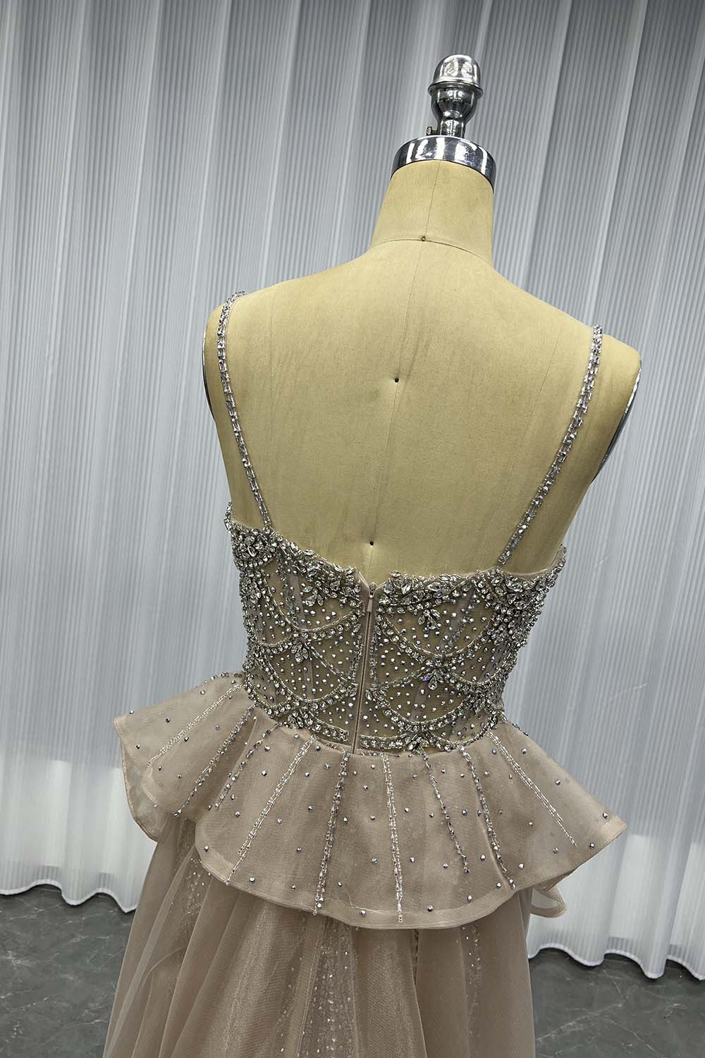 YQLNNE 060 Nude Diamonds Evening Dress Straps Beaded Long Mermaid Formal Party Gown