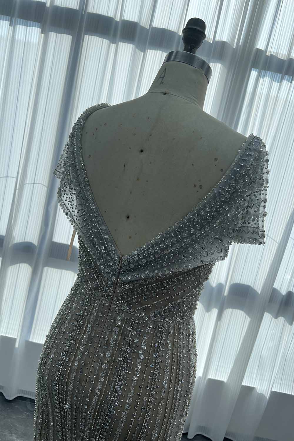 YQLNNE 065 Rose Gold Crystals Evening Dress Formal Women Party Gown Mermaid