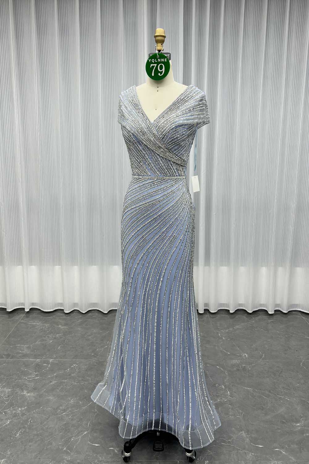 YQLNNE 079 Champagne Crystals Evening Dress Long Formal Gown For Mother of Bride
