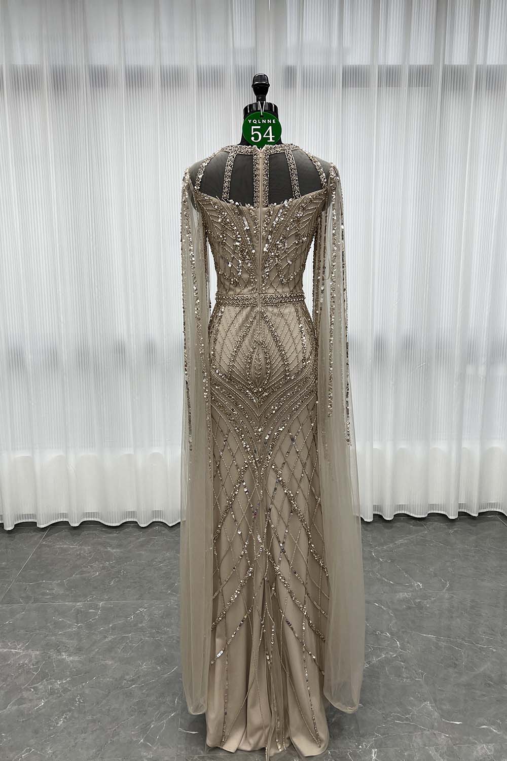 YQLNNE 054 Nude Long Evening Dress Crystals Beaded Formal Gowns