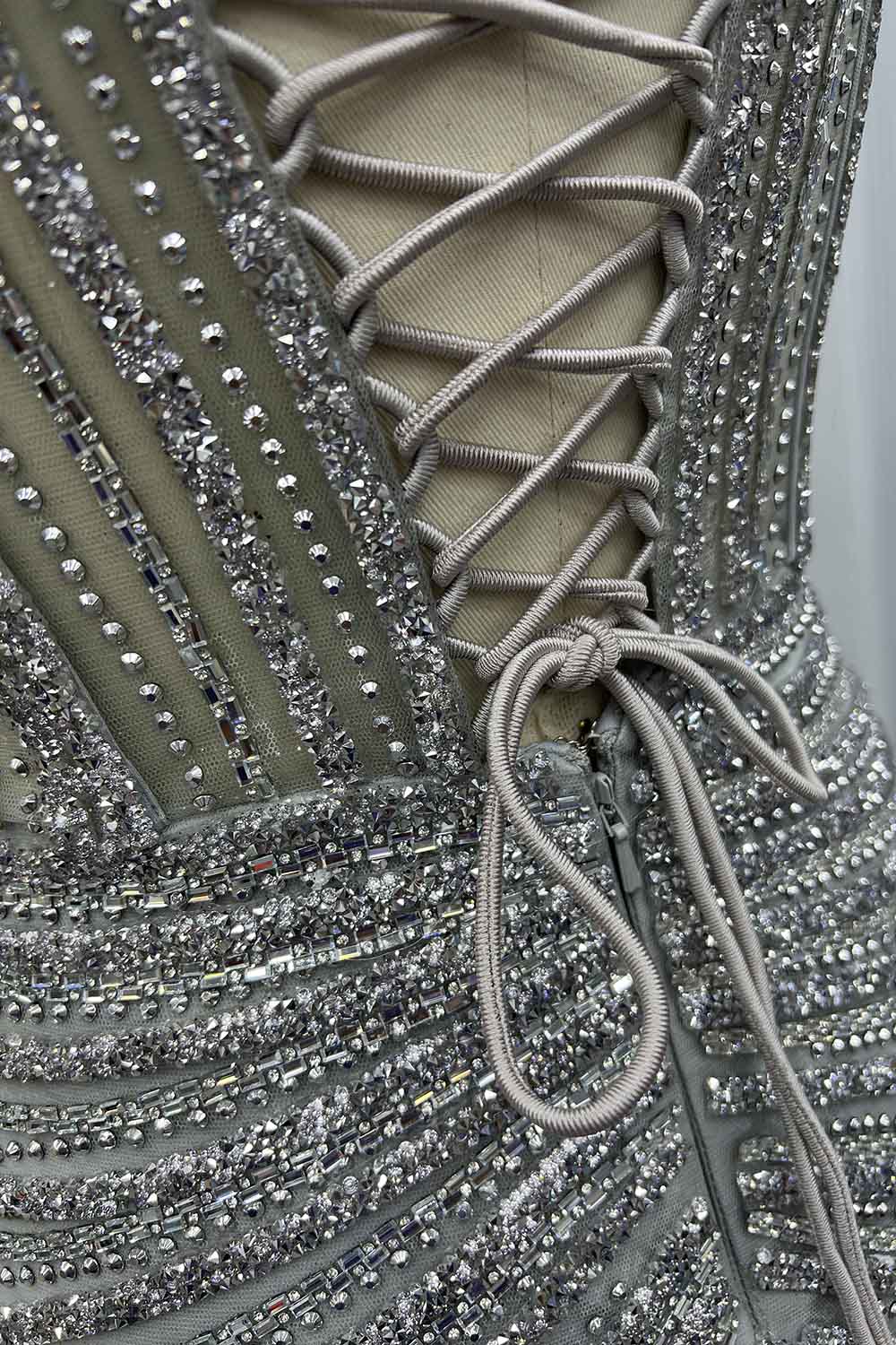 YQLNNE 024 Silver Strapless Crystals Beaded Prom Dresses Long Mermaid Gown