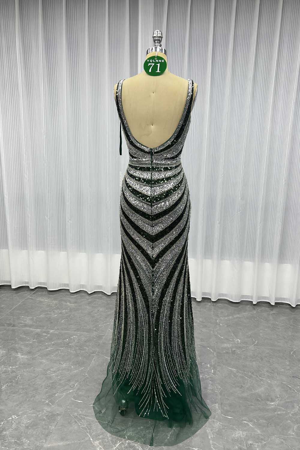 YQLNNE 071 Gold Sequined Long Prom Dresses Mermaid Party Dress