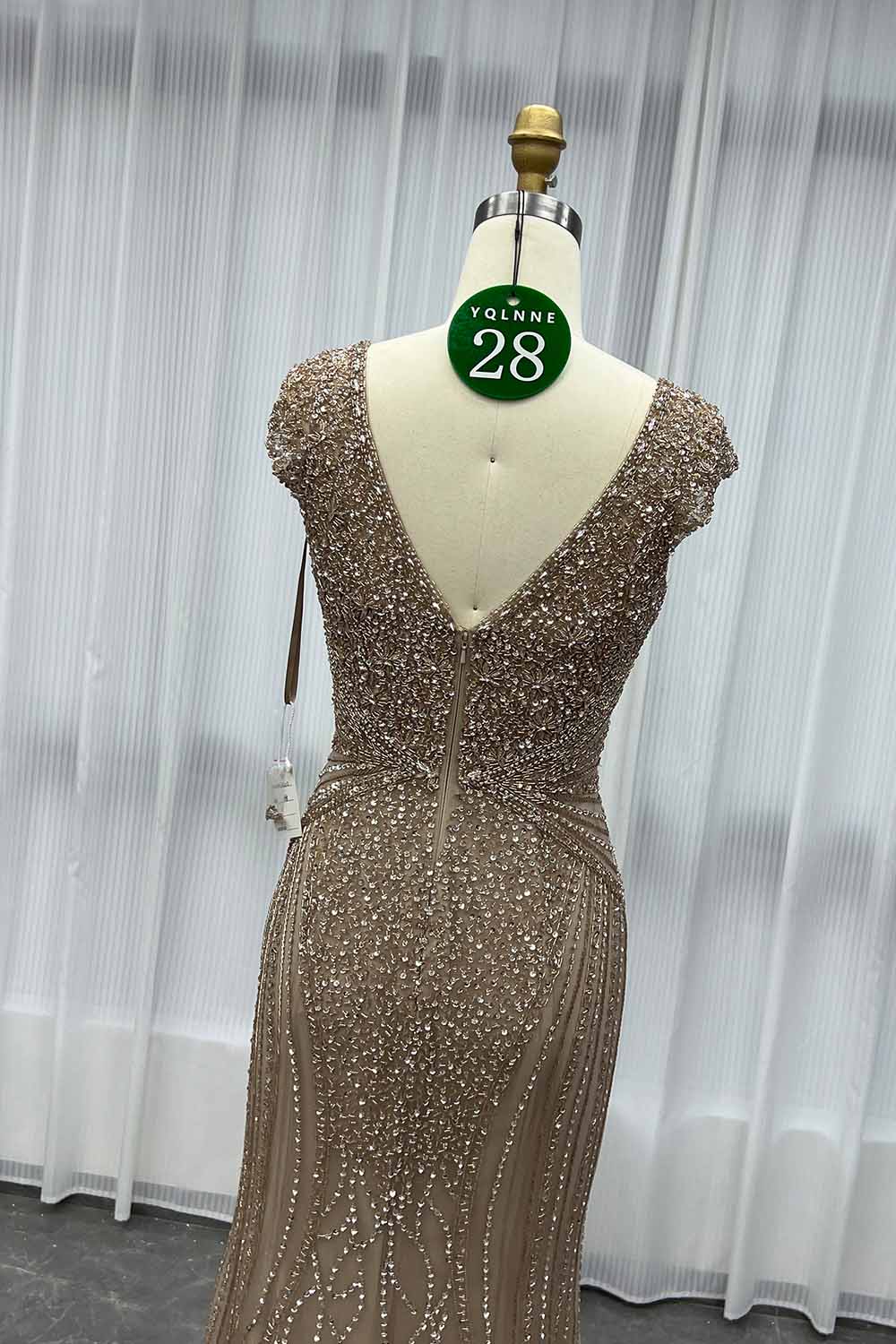 YQLNNE 028 Nude Handmade Crystals Beaded Evening Gown Pageant Dress