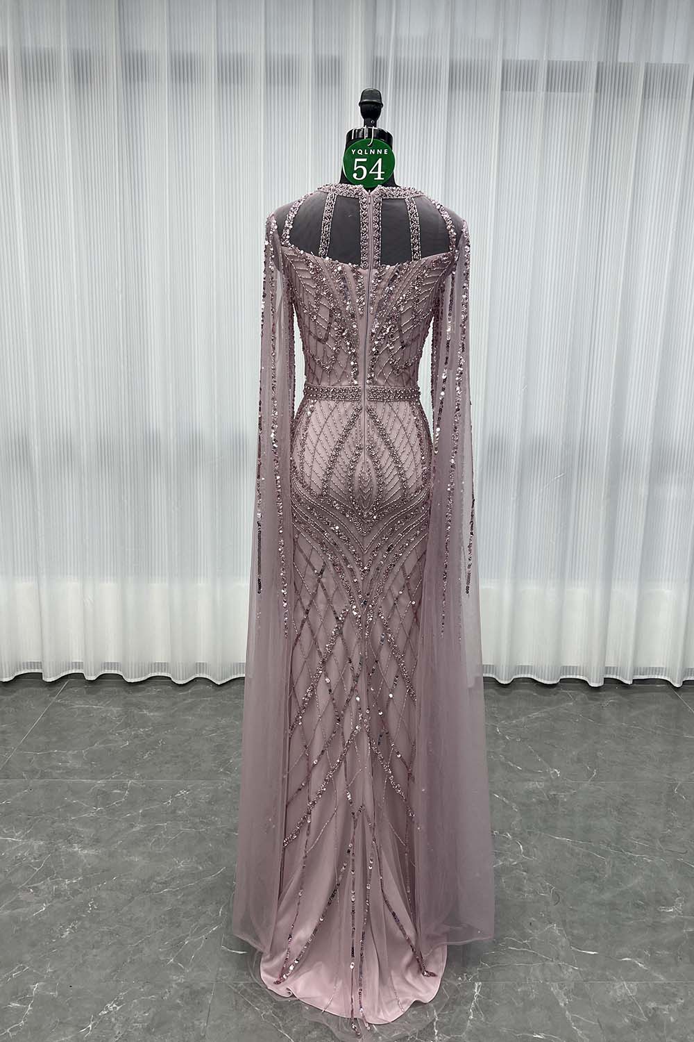 YQLNNE 054 Modest Muslim Purple Evening Dress Formal Women Gowns