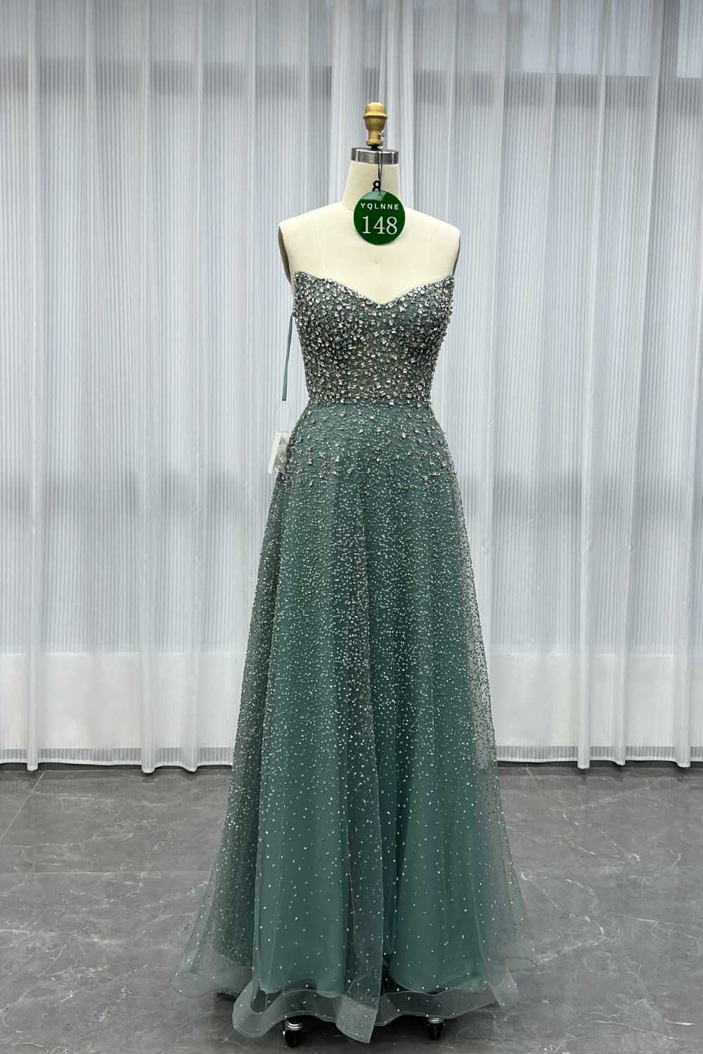 YQLNNE 0148 Black Glitter Crystals Long Prom Dress Aline