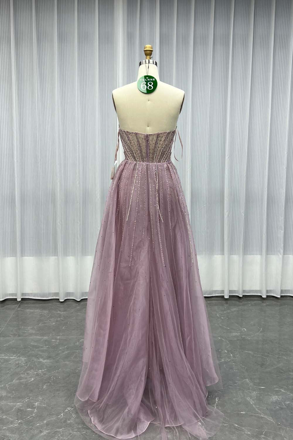 YQLNNE 068 Pink Crystals Beaded Evening Gown Long Mermaid Party Dress