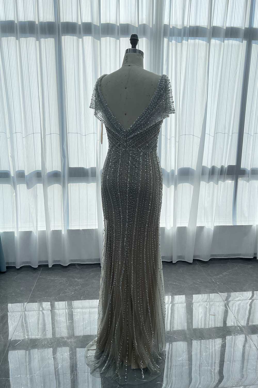 YQLNNE 065 Rose Gold Crystals Evening Dress Formal Women Party Gown Mermaid