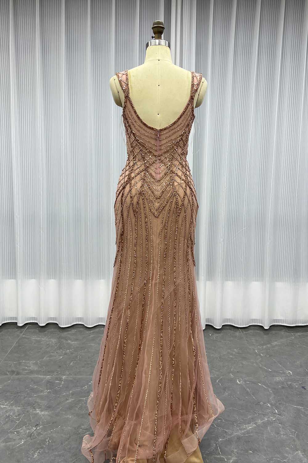 YQLNNE 090 Rose Gold Crystals Prom Dress Mermaid