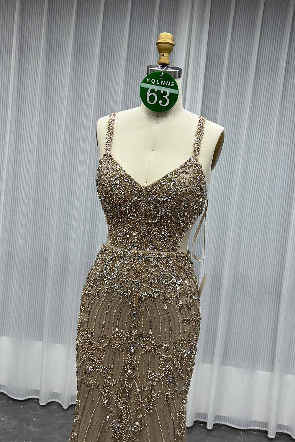 YQLNNE 063 Nude Rhinestones Evening Dress Mermaid Pageant Gown