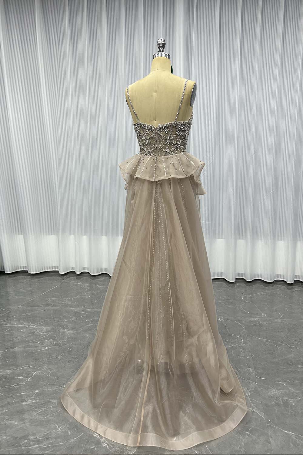 YQLNNE 060 Nude Diamonds Evening Dress Straps Beaded Long Mermaid Formal Party Gown
