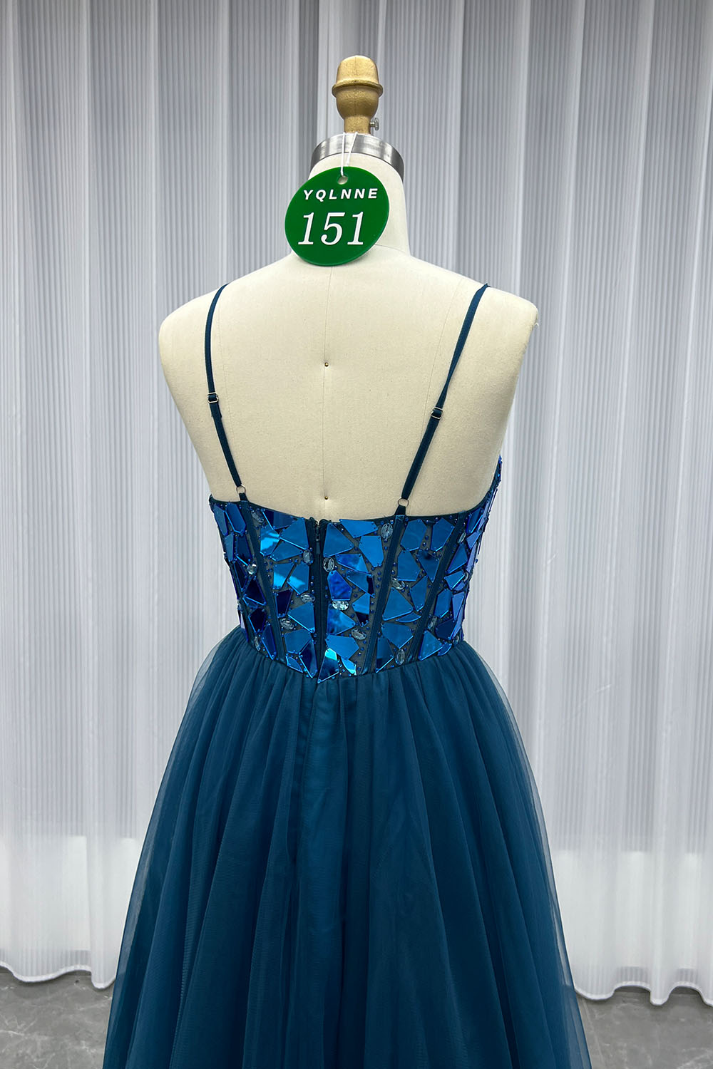 YQLNNE 0151 Blue Spaghetti Lens Long Prom Dress