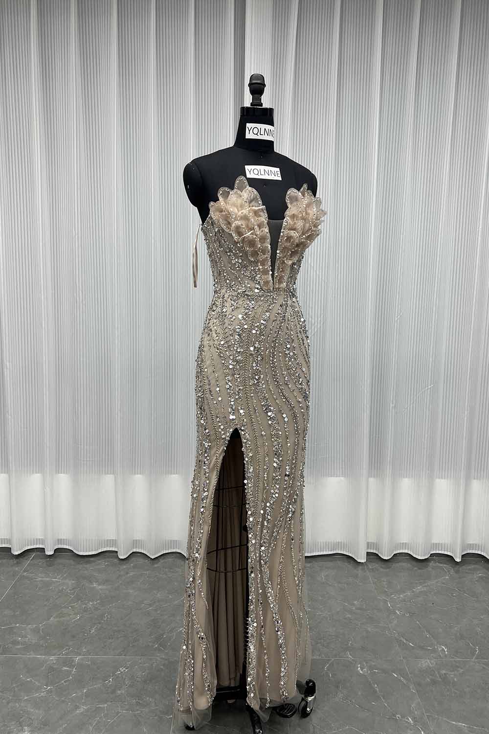 YQLNNE 040 Luxury Blue Crystals Evening Party Gown Pageant Dresses Lace-up