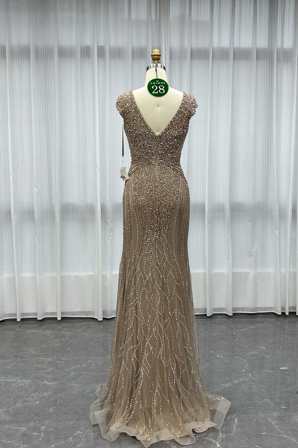 YQLNNE 028 Nude Handmade Crystals Beaded Evening Gown Pageant Dress