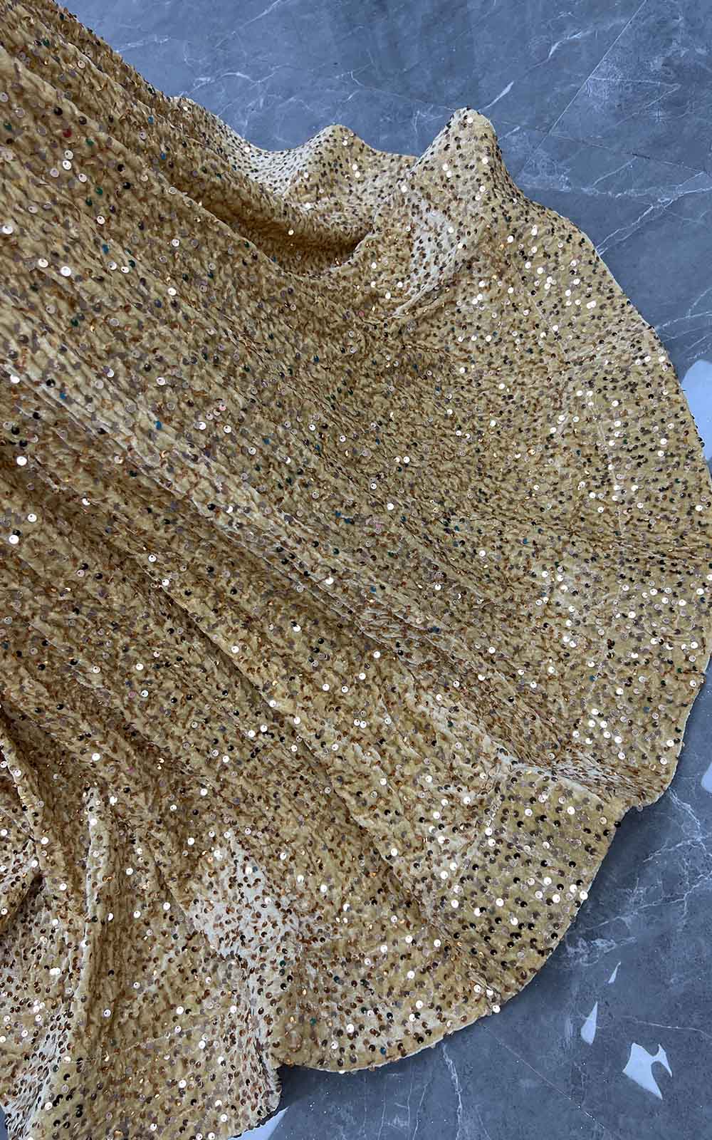 YQLNNE 0173 Gold Crystals Long Prom Dress Halter Sequined Formal Gown
