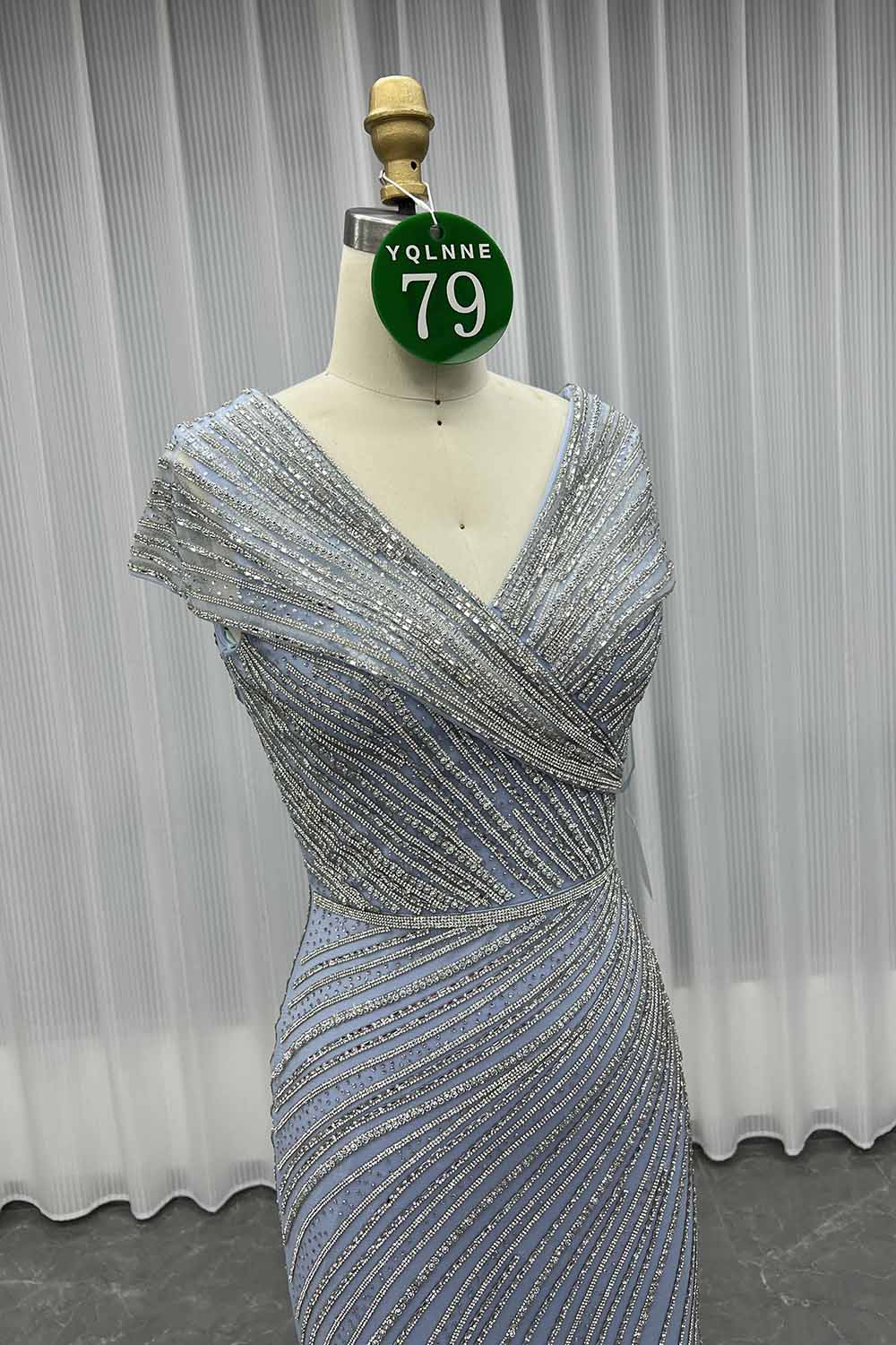 YQLNNE 079 Champagne Crystals Evening Dress Long Formal Gown For Mother of Bride