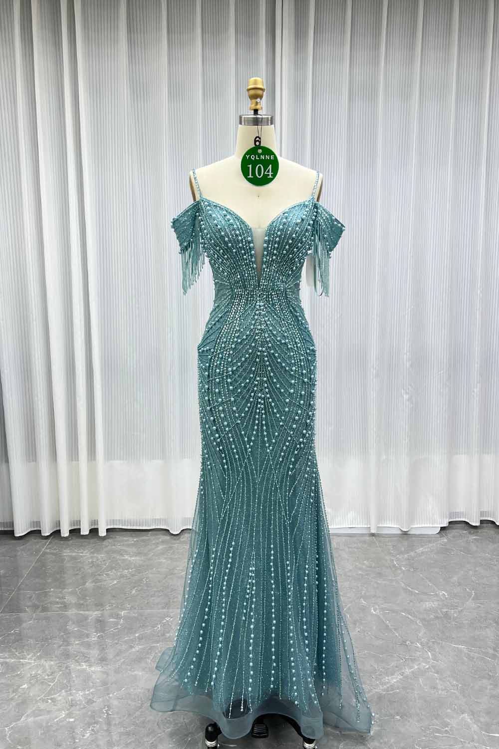 YQLNNE 0104 Pink Pearls Beaded Long Prom Dresses Mermaid