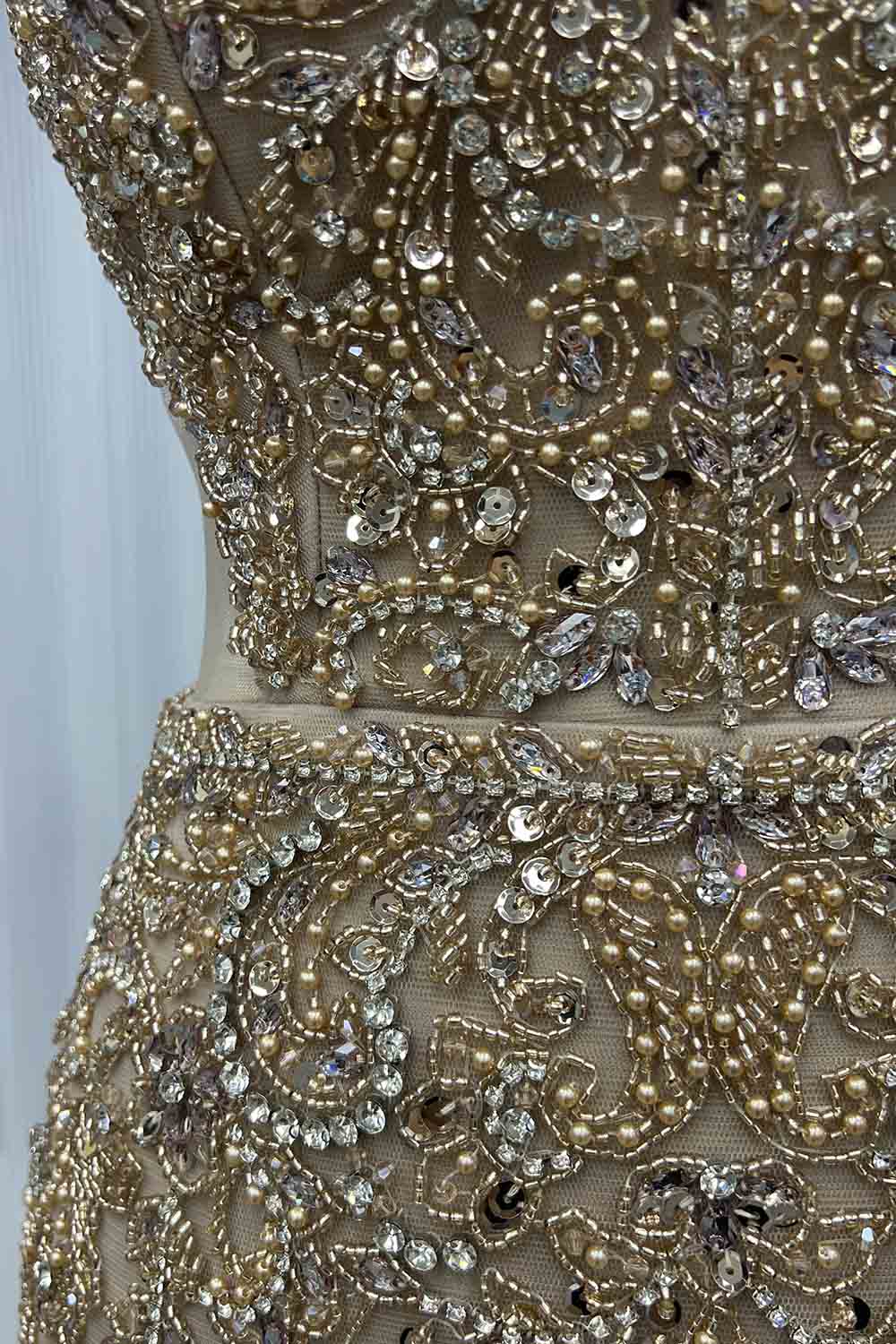 YQLNNE 063 Nude Rhinestones Evening Dress Mermaid Pageant Gown