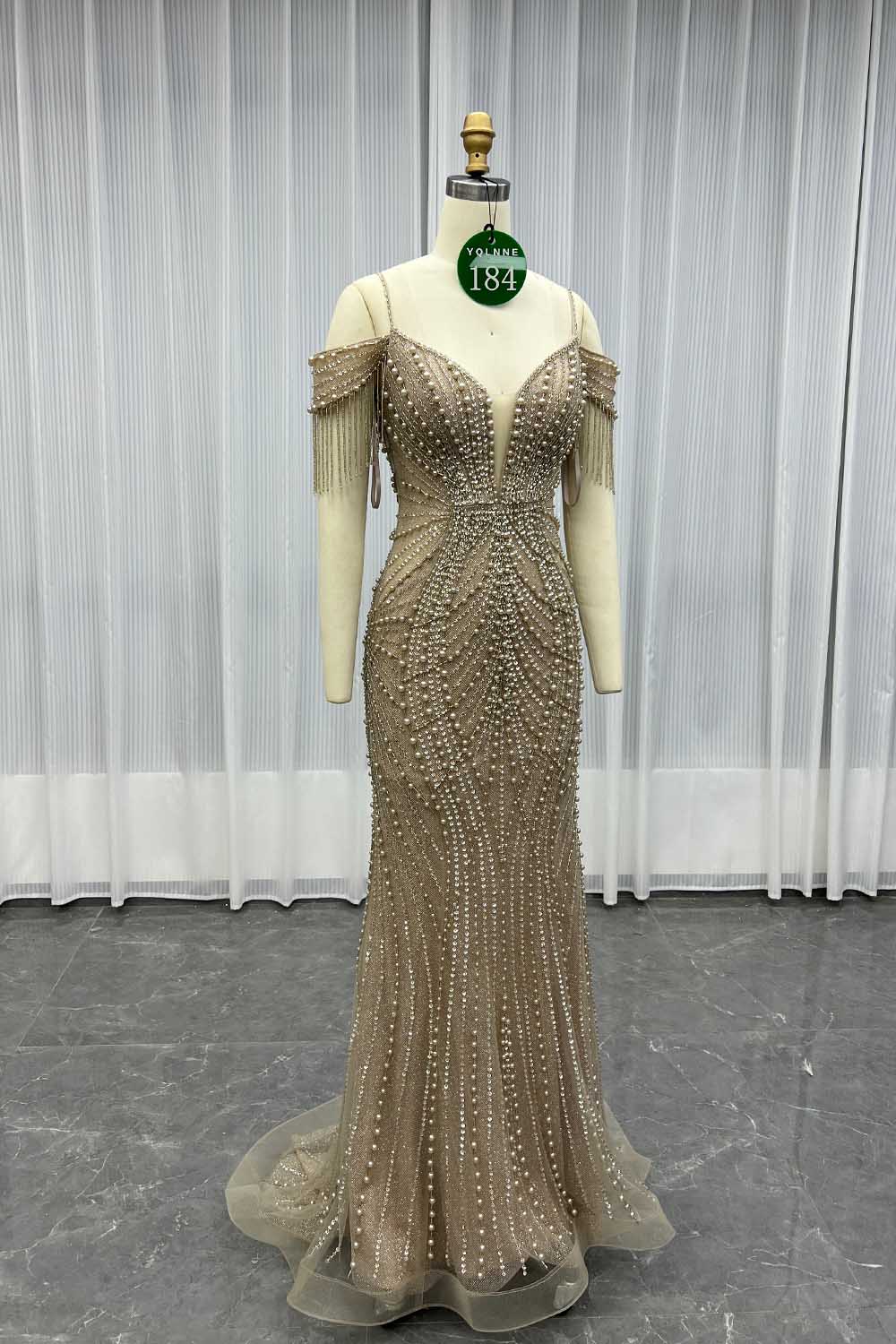 YQLNNE 0184 Black Beaded Mermaid Long Evening Dress Prom Gown