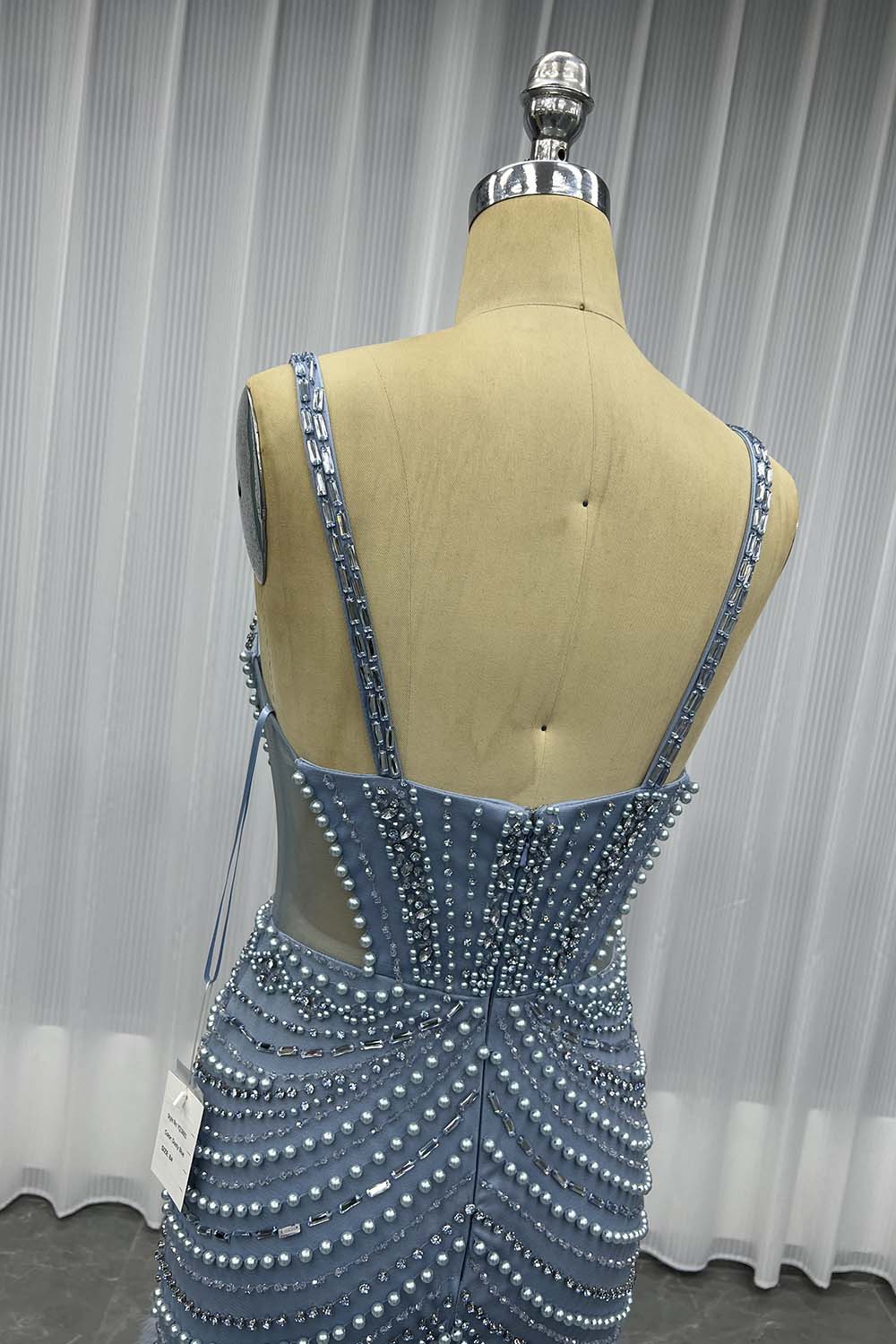 YQLNNE 045 Blue Feathers Crystals Evening Party Gown Mermaid Formal Dress